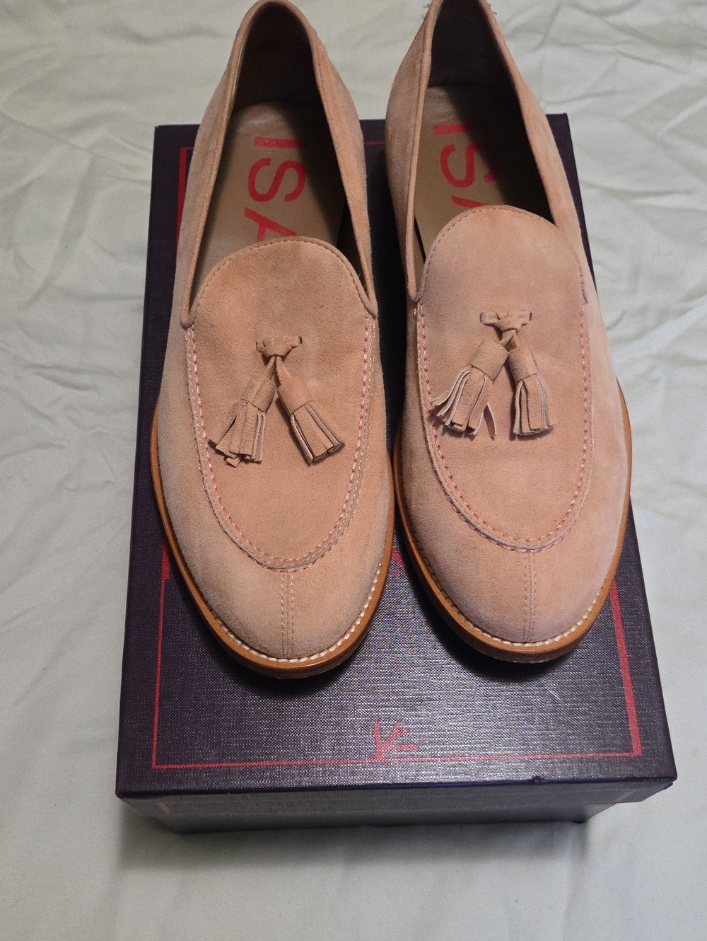 Isaia Men's Suede Tassel Loafers in Blush Pink